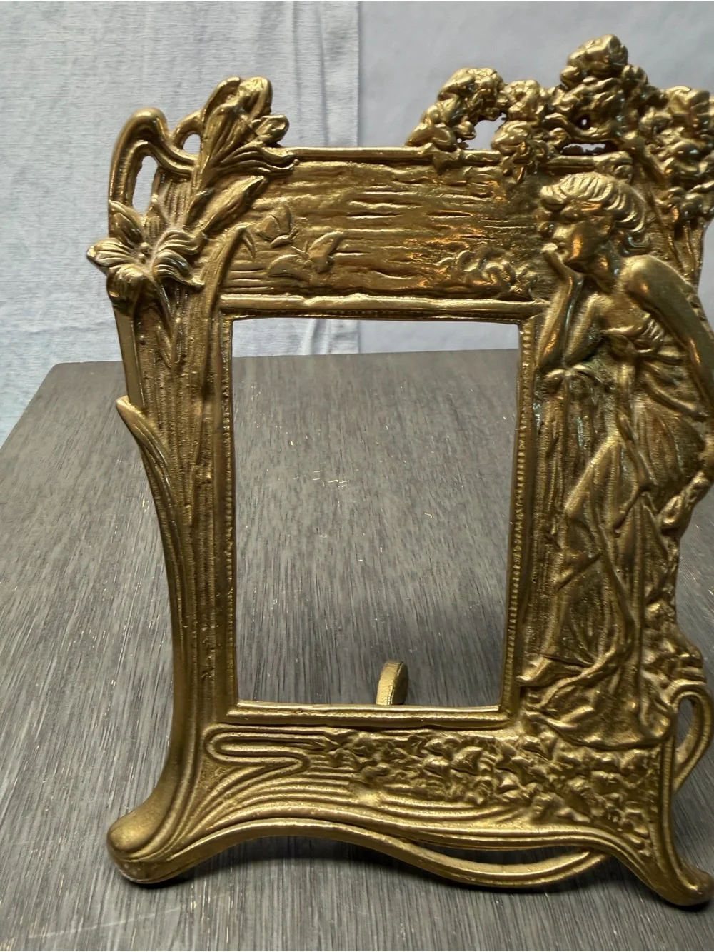 Vtg art nouveau cast iron brass repousse fairy lady floral table frame